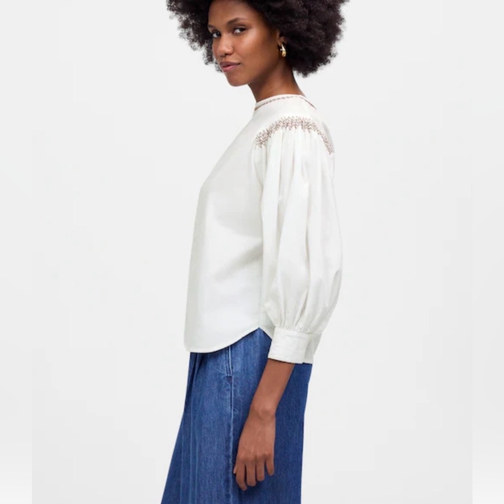 NWT Madewell Embroidered Balloon Sleeve Top- Medium - Picture 3 of 13